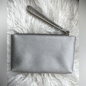 Valentina Silver leather wristlet clutch
